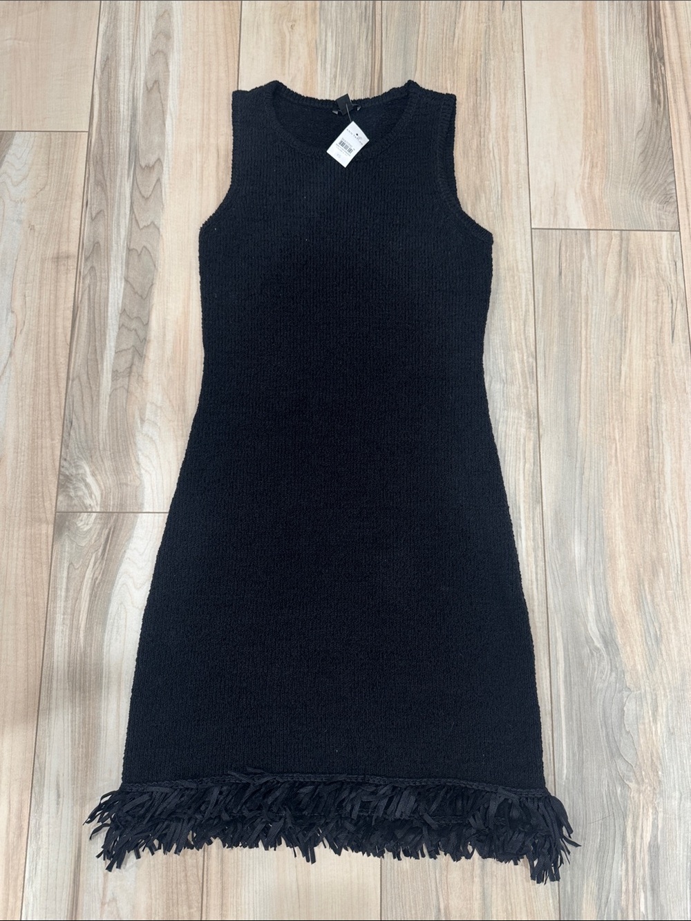 Ann Taylor Black Knit Crewneck Dress with Fringe Hem | NWT | XS